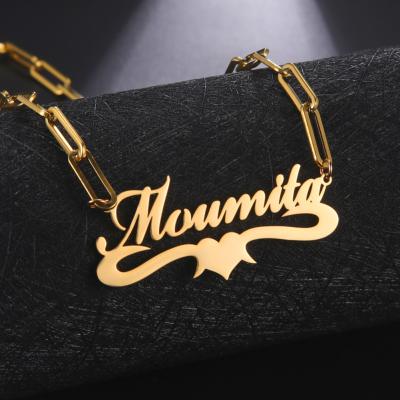 China FASHIONABLE Custom Name Necklace Stainless Steel Gold Plated Rectangular Thick Chain Necklace for sale