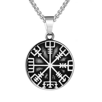 China Custom Norse Viking Jewelry Men Fashion Accessories Stainless Steel Necklace Pendant With Leather Chain for sale