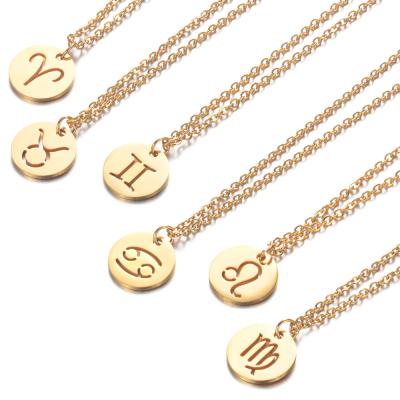 China Fashion Trendy Jewelry Women Simple Star 12 Zodiac Sign Charms Stainless Steel Pendant Necklace for sale