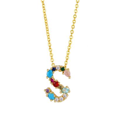 China New CLASSIC Alphabetical Necklace 2021 Color Zircon Necklace Set With Diamond Last Name English A-Z Alphabetic Necklace for sale