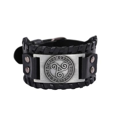 China Religious Christian Viking Man Bracelet Wicca Jewelry Men's PU Leather Bracelets CLASSIC Bracelet for sale