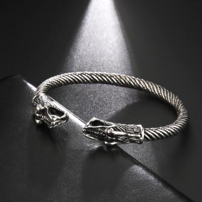 China Viking Style Snakehead Double Adjustable Bracelet Bangles Jewelry Stainless Steel CLASSIC Antique Silver Punk Stripe Bead For Men for sale