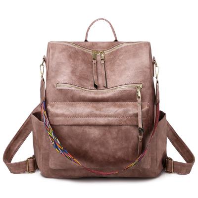 China Anti Theft Women Fashion Backpack PU Leather Travel Bag Colorful Strap Women Backpack for sale