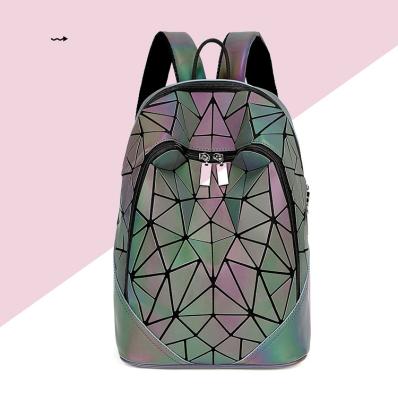 China Reflective and Holographic New Products Fashionable PU Leather Women's Backpack Bags Geometric Bright Holographic Backpack for sale