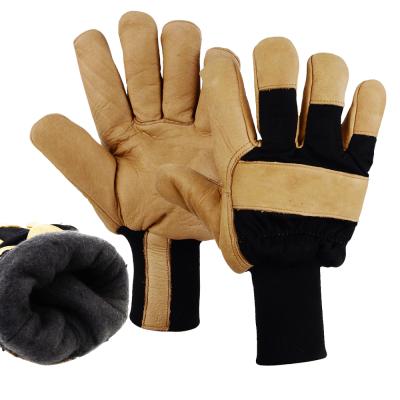 China Winter Work Leather Gloves Manufacture Warm Pig Winter Work Leather Safety Gloves With Fleece Lining for sale