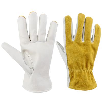 China Anti-Abrasion Cow Leather Gloves Leather Garden Driver Work Gloves With Keystone Thumb for sale