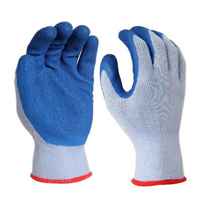 China Cuff Construction 10G Gray Polycotton Knit Blue Wrinkle Elastic Latex Knitted Palm Coated Work Gardening Gloves for sale