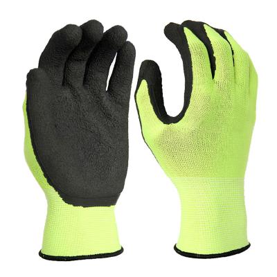 China Elastic Knitted Cuff Hi-Strength Construction Work Gloves 13G 15 Gauge Polyester Knitted Liner Sponge Rubber Palm Coated Gloves for sale