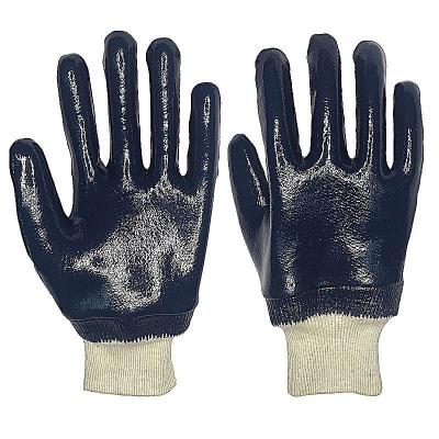 China Full Cuff Oil Proof Cotton Jersey Elastic Knitted Blue Coating Nitrile Coated Work Gloves Elastic Knit Wrist Nitrile Coating Gloves for sale