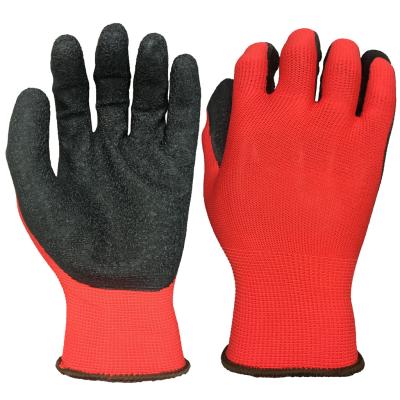 China Anti-slip 13 gauge general purpose polyester knit wrinkle latex palm coated work gloves gardening handschuhe for sale