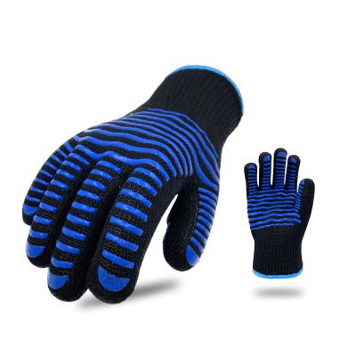 China RTS Black Para-Aramid Short Cuff Dotted Silicone Heat BBQ Grill Oven Cooking Gloves for sale