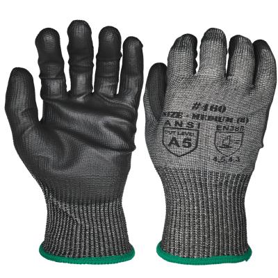 China Elastic Knitted Cuff Cut Heavy Duty ANSI A5 Cut Level Occupational Safety Work PU Gloves for sale