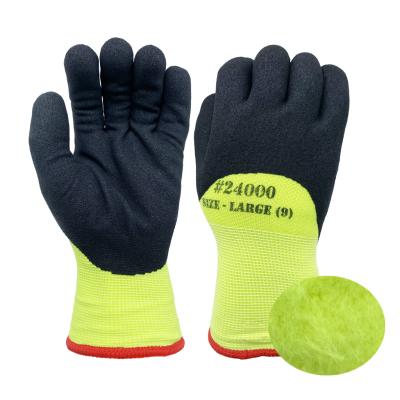 China Maxi Grip Sandy Nitrile Coated Thermal Cuff Gloves Elastic Knitted Fleece Liner Safety Winter Work Acrylic Gloves for sale