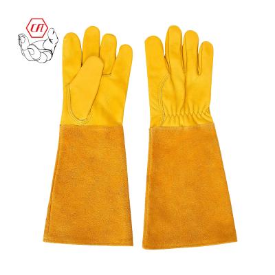 China 43CM Long Cuff Goat Cow Grain Cow Leather Yard Harder Warm Firm Leather Amazon Work Gardening Gloves for sale