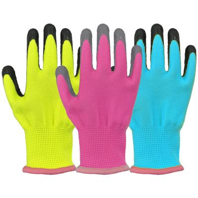 China Elastic Knitted Cuff Wrinkle Latex Coated Durable Kids Work Gardening Gloves For Ages 2-12 for sale