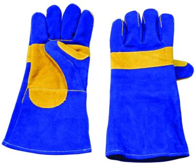 China Anti-heat Double Split Cowhide Cuff Leather Long Palm Palm Heat Resistant Welding Gloves for sale