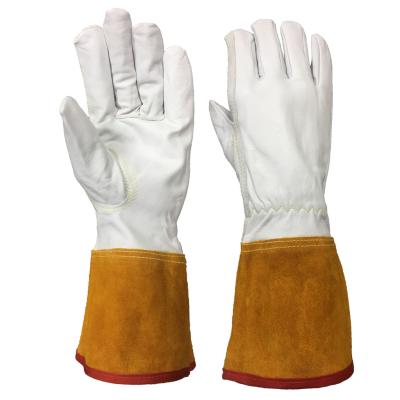 China Cat Welding TIG Welding Gloves 12 Inch Goatskin Leather Keystone Thumb Cuff Cowhide Leather Welding Gloves for sale