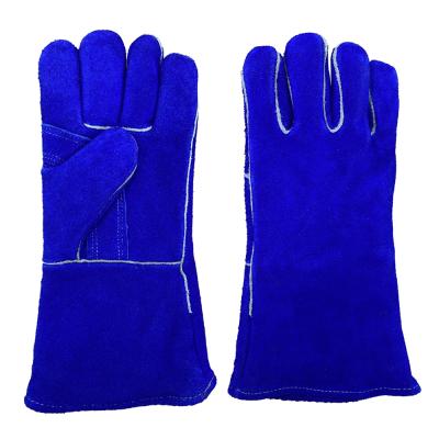 China Welding Blue Cow Split Leather Heavy Duty Heat Resistant Welding Gloves for sale