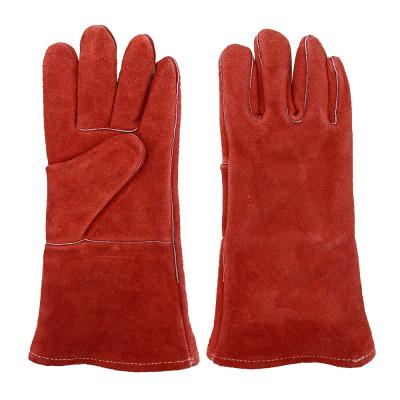 China Red Welding Cow Split Leather Heat Resistant Welding Gloves for sale