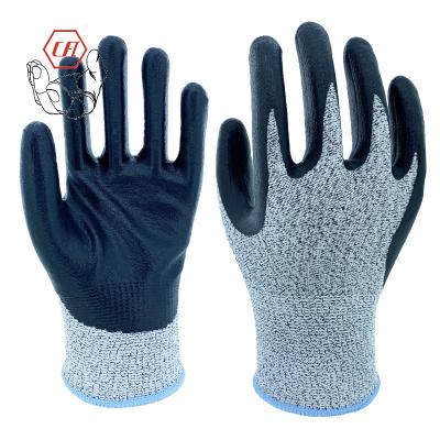 China Anti Slip High Grip Anti Slip Float Glass Handling ANSI A2 Cut Resistant HPPE Foam Nitrile Coated Safety Work Gloves for sale