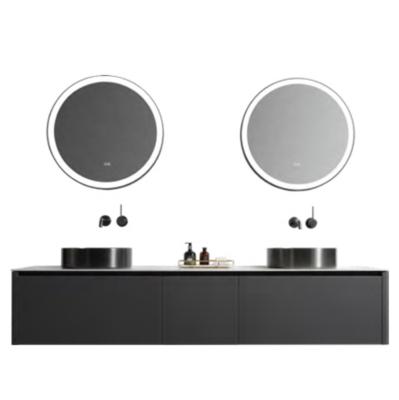 China Modern Modern Bath Waterproof Wall Mounted Black Wooden Bathroom Vanity Double Sink Cabinets for sale