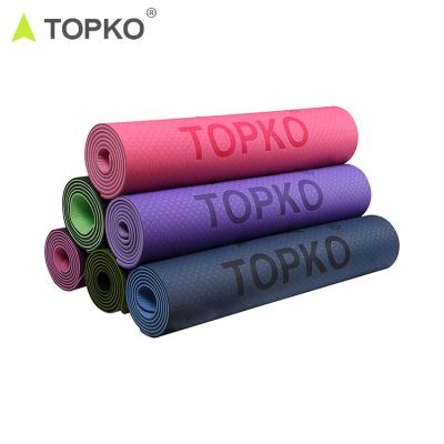 China Top-handle in TOPKO anti slip wet and dry custom printing waterproof double colors tape yoga mat for sale