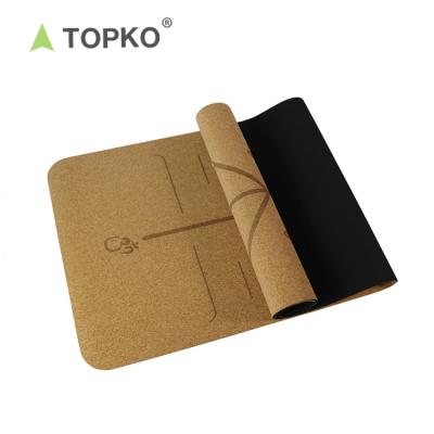 China Two Layers Natural High Quality Cork Yoga Mat TOPKO Eco-Friendly Jute Logo Custom And Odorless 100% Natural Rubber Anti Slip Cork Yoga Mat for sale