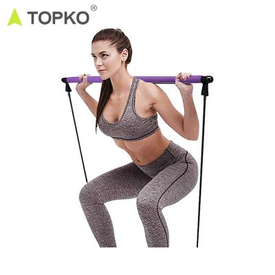 China Portable Gym Massage TOPKO Massage Yoga Trainer Pilates Bar Kit Fitness Exercise Adjustable Pilates Stick Resistance Band With Foot Strap for sale