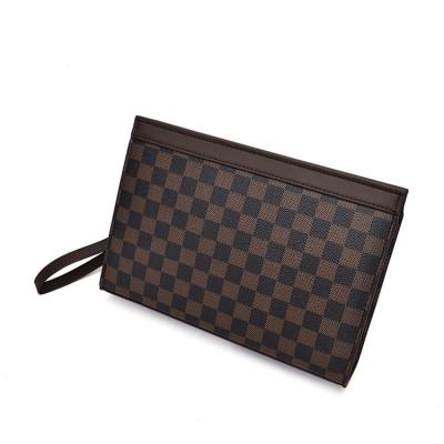 China 2022 Hot Sale Business Waterproof Leather Men's Retro Handbag Grid Design Document Envelope Bag Men Clutch Bag for sale