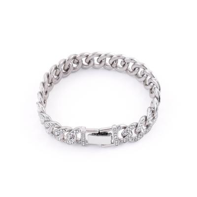 China Hot Selling Romantic Cuban Link K Bling Bling 2022 Fashion Women's Electroplating Chain Bracelet White Alloy Bangle Bracelet for sale