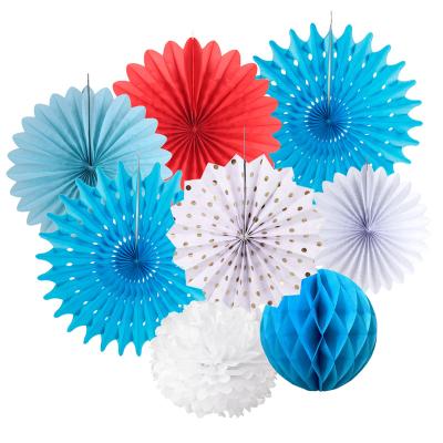 China Activity Decoration Ball Blue Paper Fans Flower Birthday Party Home Decoration Cheap Design for sale