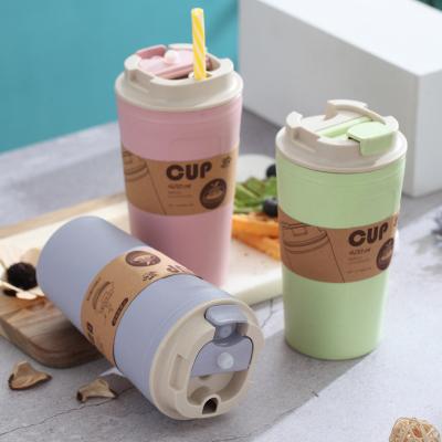 China Straw Lightweight Cup Biodegradable Tumbler With Two-Use Wheat Mug Plastic Straw Sustainable Eco-Friendly for sale