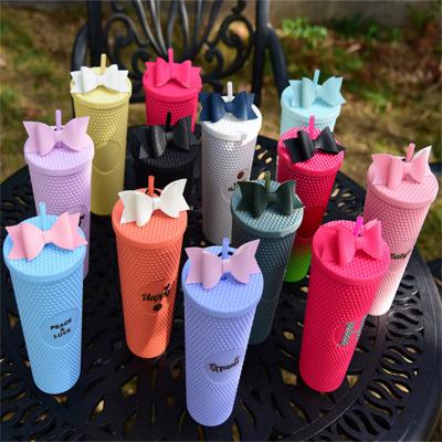 China Double Wall DIY 700ml 710ml 22oz 24oz Disposable Matte Plastic Diamond Tumbler With Straw for sale