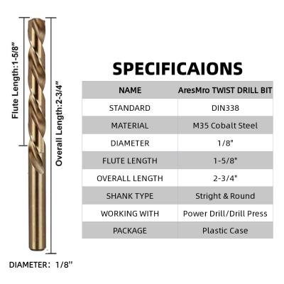 China Metal CTM3518 10PC, High Speed ​​Steel M35 1/8