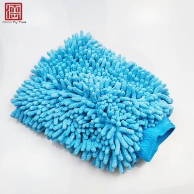 China Chenille CTCCGL002 Premium Double Sided Light Blue Chenille High Density Microfiber Car Wash Detailing Glove for sale