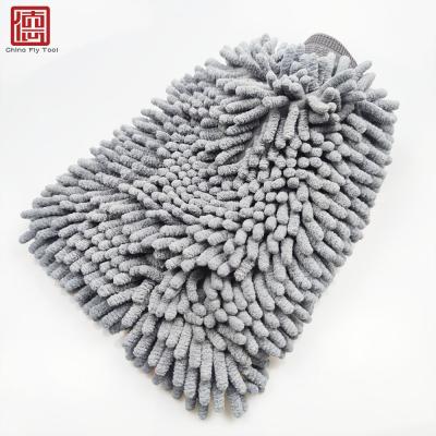 China Chenille CTCCGL003 Premium Double Sided Microfiber Gray High Density Chenille Car Wash Detailing Glove for sale