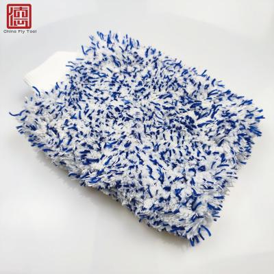 China Chenille CTCCGL004 Premium Double Sided Light Blue And White Mixed High Density Microfiber Car Wash Detailing Glove for sale