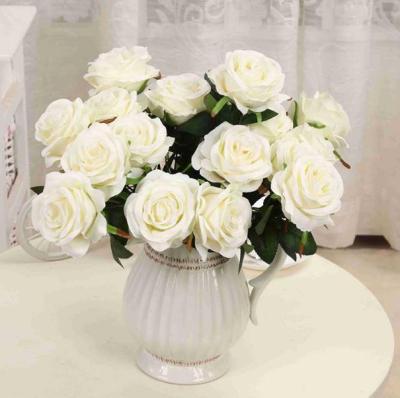 China Hotsale Eco-friendly Silk Bouquet Artificial Flower White Rose Bouquet 9 Heads For Home Wedding Decoration for sale