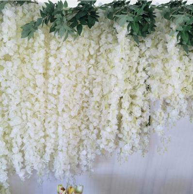 China New Design Eco-friendly Wholesale White Wedding Artificial Silk Hanging Flower With 3 Branches 90cm 120cm 180cm For Wedding Decoration for sale