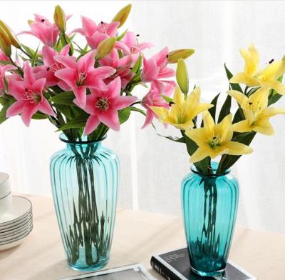 China Hotsale Beautiful Colorful Real Touch Artificial Flower PVC Artificial Lily 3 Heads For Home Wedding Decoration for sale