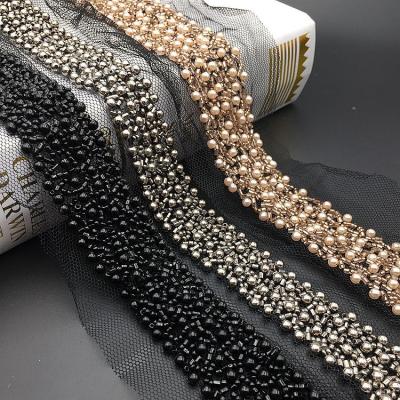 China Viable Hot Selling Simple Mesh Handhook Beads Handcrafted Beading Lace Wedding Garment Accessories for sale