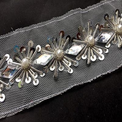 China Viable Beading Hand Made Sequins Embroidery Lace With Crystal Garment Accessories for sale