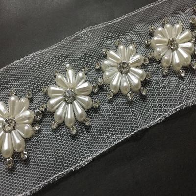 China Factory Sustainable Stock Wholesale Hand Made Lace With Pearl Handwork Beading Garment Accessories Ornament for sale