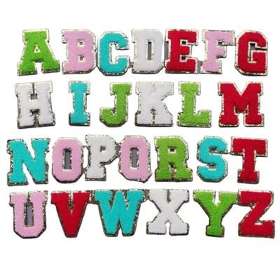 China Other Stock Multi Color 26 Alphabet Iron Plant On Chenille Letter Patch for sale