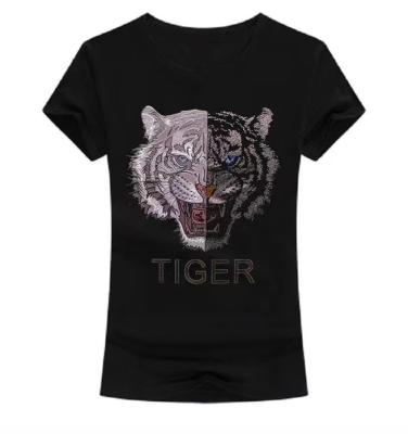 China Flatback hot fix transfer in stock heat transfer printing tiger design hot fix rhinestone pattern for T-shirt for sale