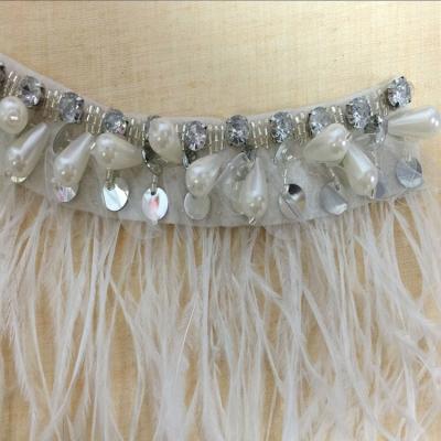 China 2020 New Style Hand Made High Quality Ostrich Feather Beaded Collar Garment Ornament CUL-KCR031 for sale