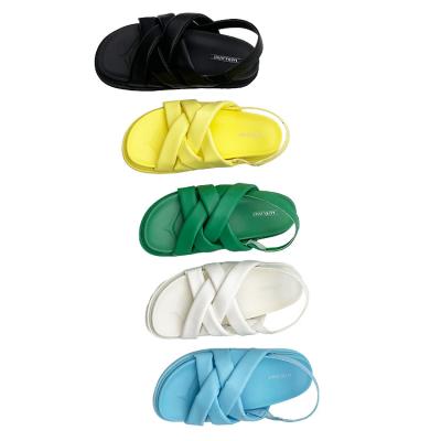 China Around 2022 Wholesale PU Braided Summer Black Women's Sandals Beach Sandals Platform Flat Sandals for sale