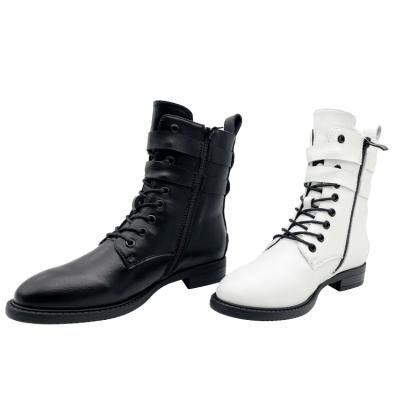 China Newest High Quality Waterproof Custom Made Women's Sable Boots Laces Adjustable Shoe Classic PU White Leather Ankle Boots for sale