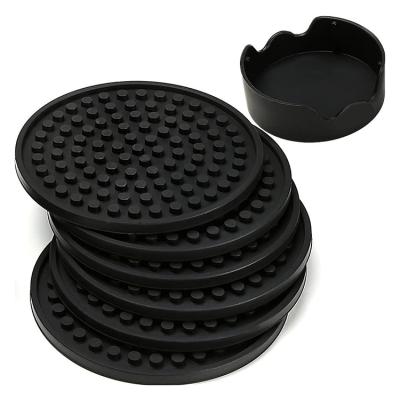 China Sustainable 6pcs/set Round Silicone Cup Mat Coasters With Holder For Home Kitchen for sale