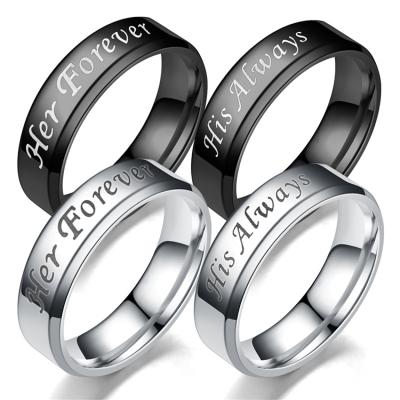 China CLASSIC His Always His Forever Couples Ring Stainless Steel Rings for Women Men Lovers Promise Ring Jewelry Wedding Engagement Gifts for sale